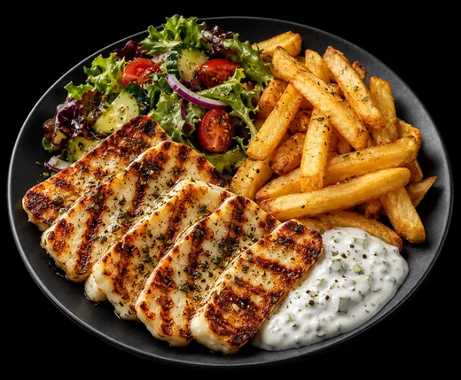 Halloumi oder Falafel Teller